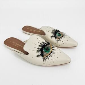 Kurt Geiger London Evil Eye Flat Mule Crystal EU 39  8.5 Ivory Leather Pointed